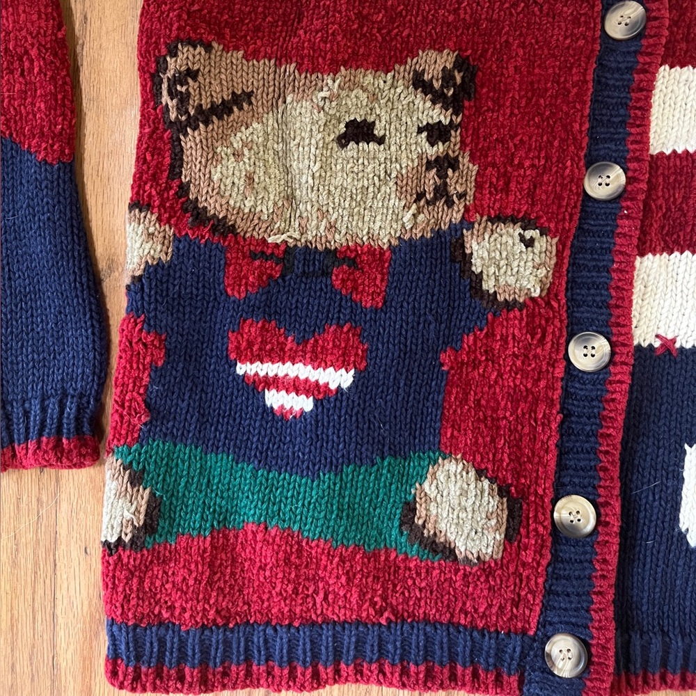 Vintage Patriotic Teddy Bear Cardigan Size Small - Picture 2 of 6